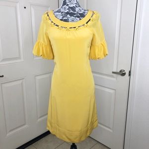 Vintage Gold Slip Dress with Puff Sleeves